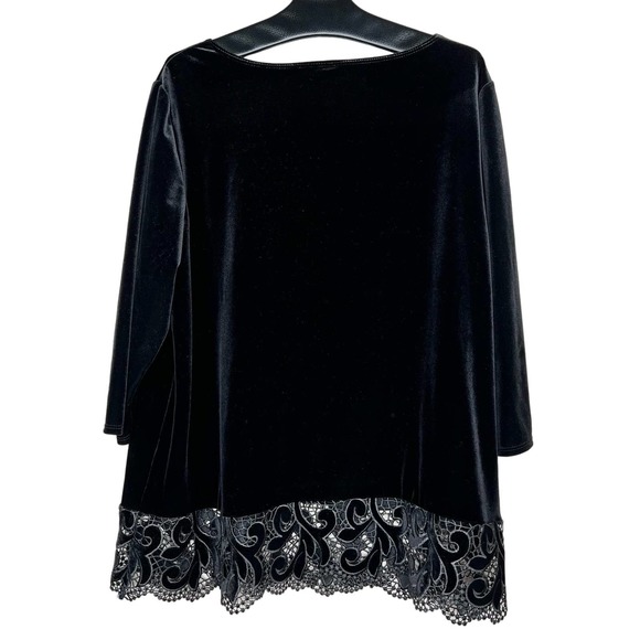 Chico's Black Velvet Top with Lace Trim Size 3 (US 16/18) - Picture 3 of 15